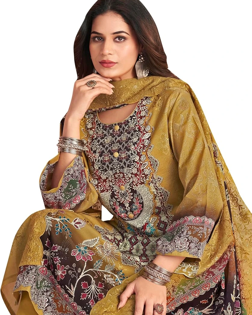 Mustard Meadow Sequined Cotton Salwar Suit Set