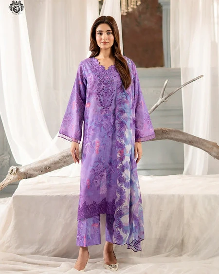 Lavender Iris Embroidered Cotton Salwar Suit Set