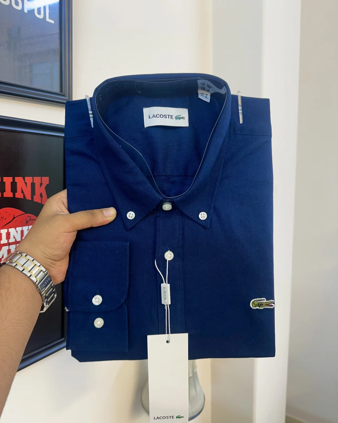 Lacoste Premium Navy Blue Solid Shirt