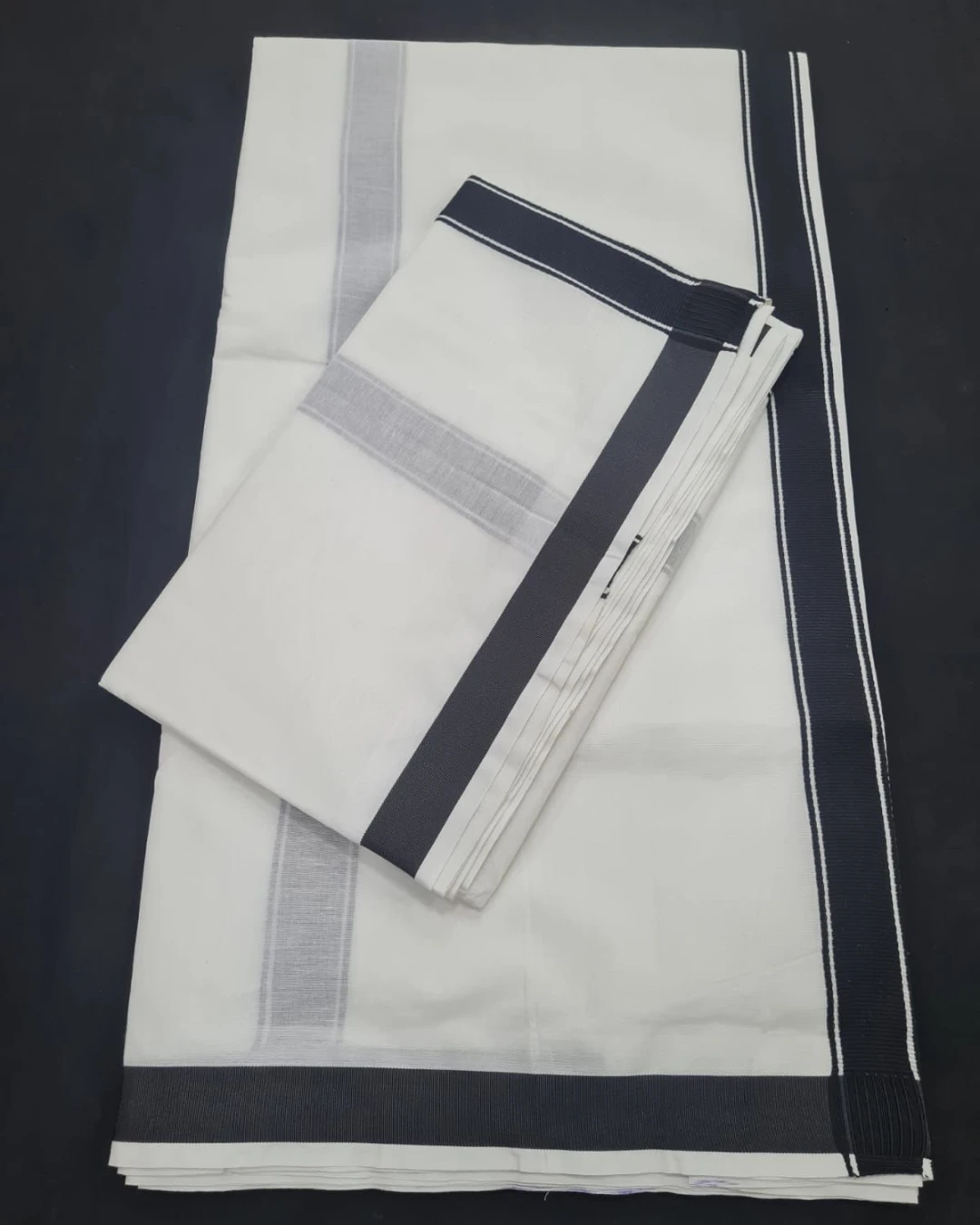 White Cotton Unstitched Dhuti & Utori Set with Black Border