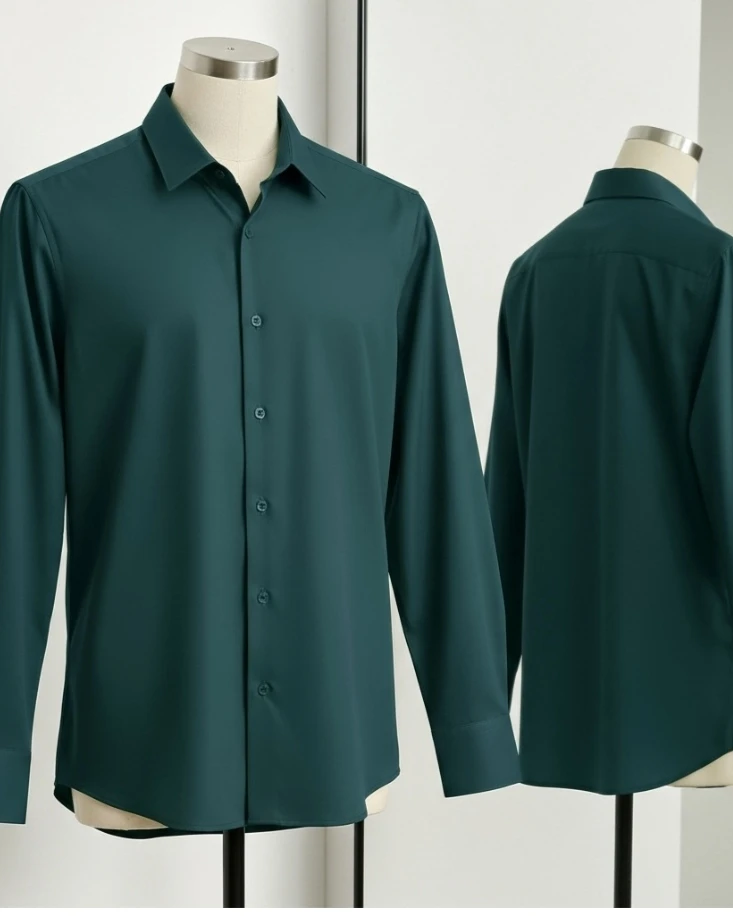 Dark Teal Green Premium Micro Stretch Spandex Long Sleeve Shirt