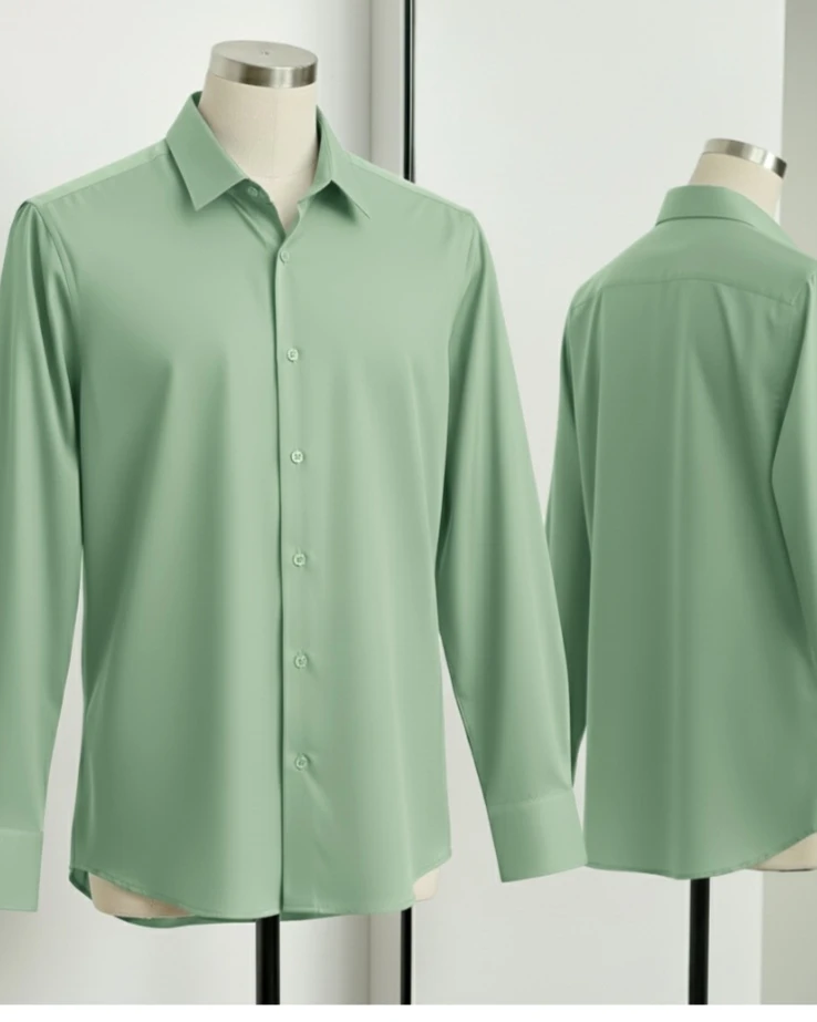 Sage Green Premium Micro Stretch Spandex Long Sleeve Shirt