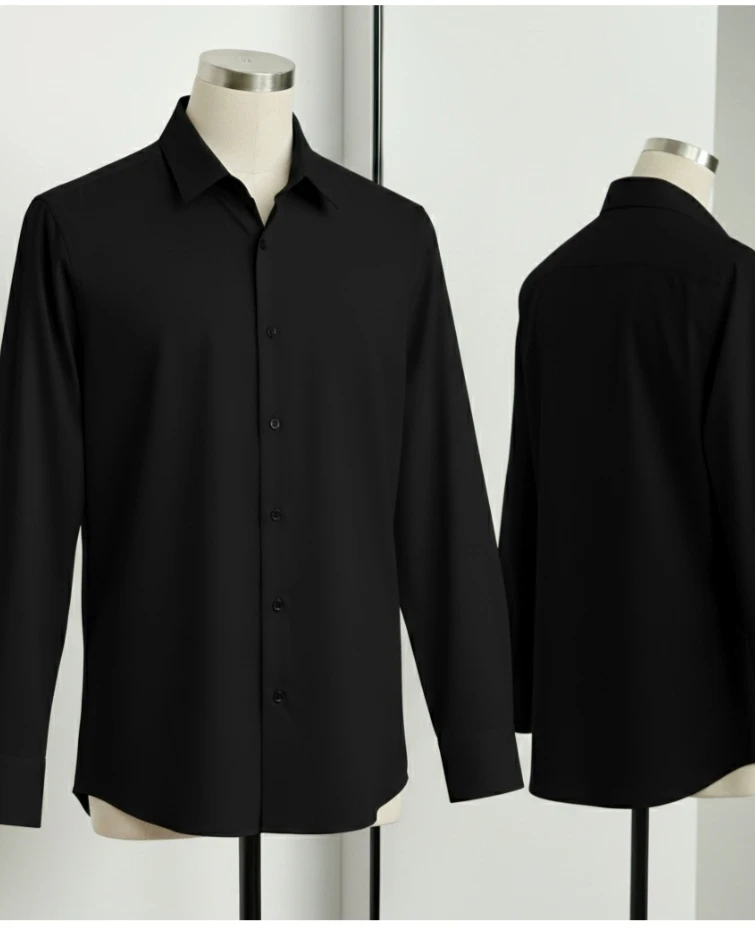 Black Premium Micro Stretch Spandex Long Sleeve Shirt