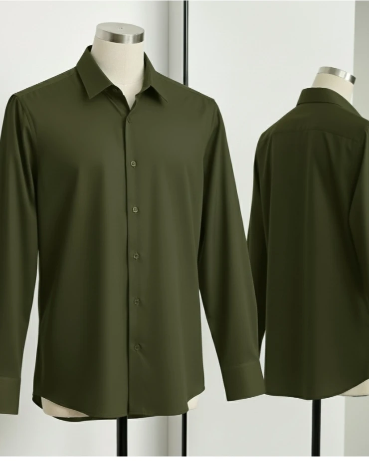 Olive Green Premium Micro Stretch Spandex Long Sleeve Shirt