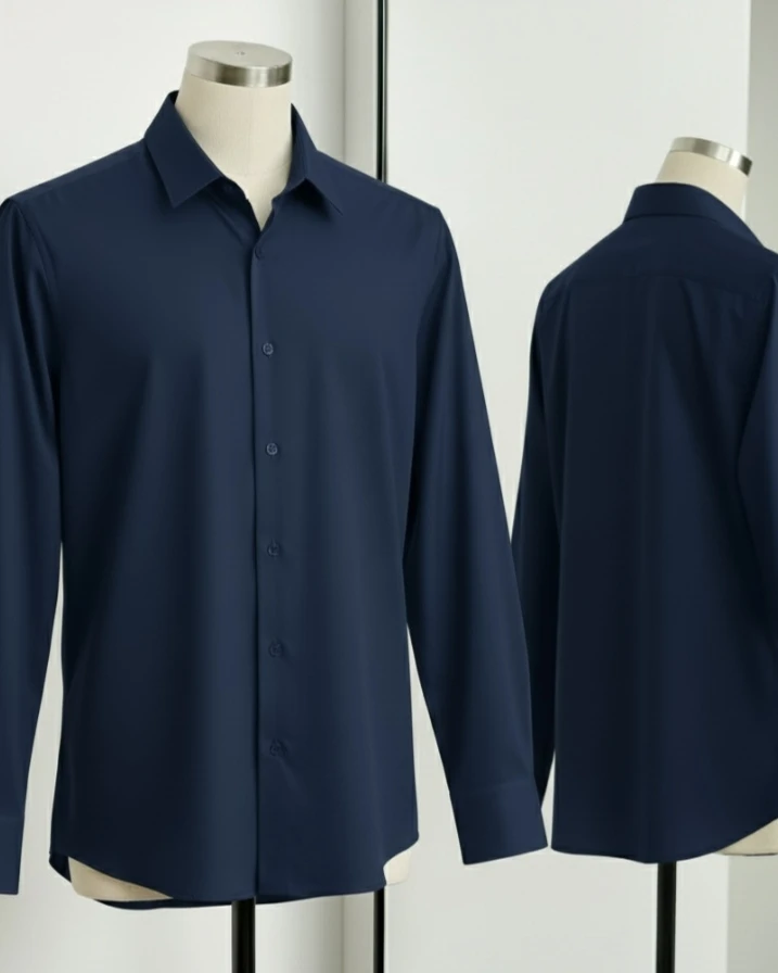 Navy Blue Premium Micro Stretch Spandex Long Sleeve Shirt