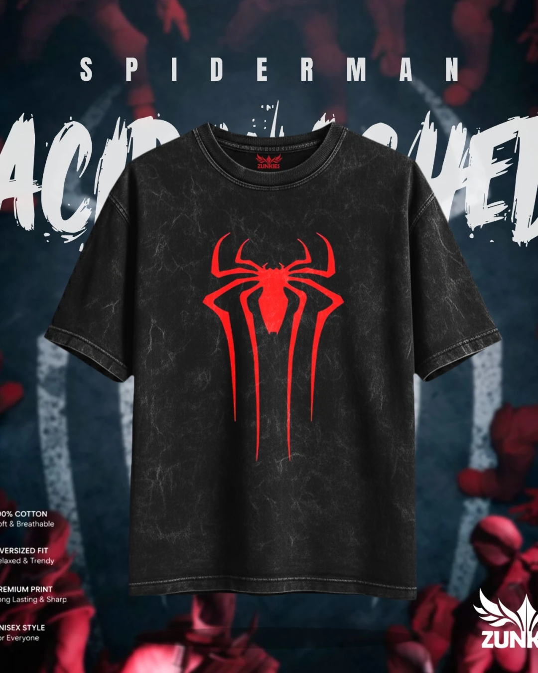 Spider-Man Classic Crest Acid Wash Tee