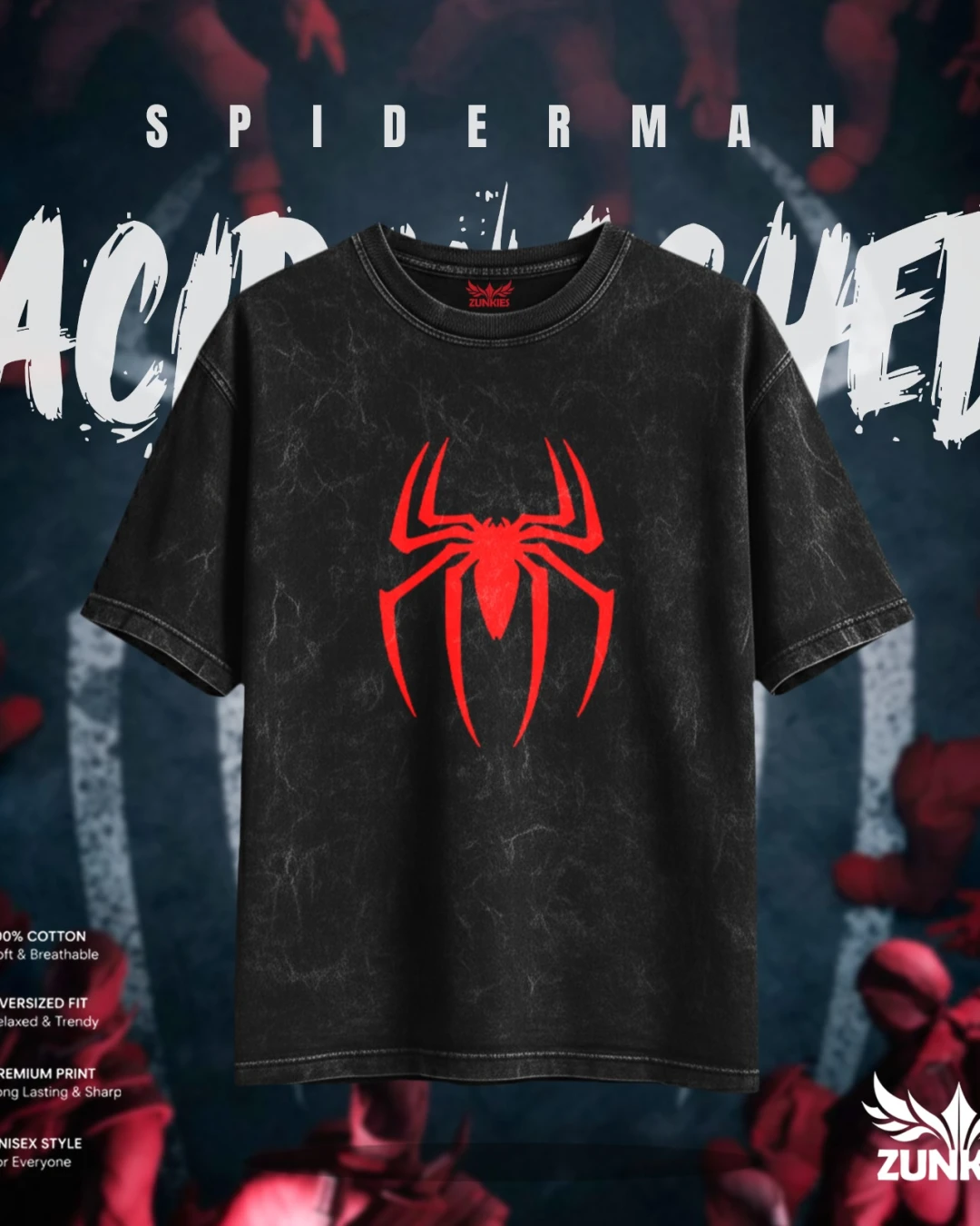 Spider-Man Cyber Green Logo Acid Wash Tee