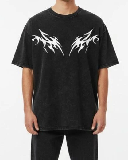 Urban Flame Acid Wash Oversized Drop Shoulder T-Shirt