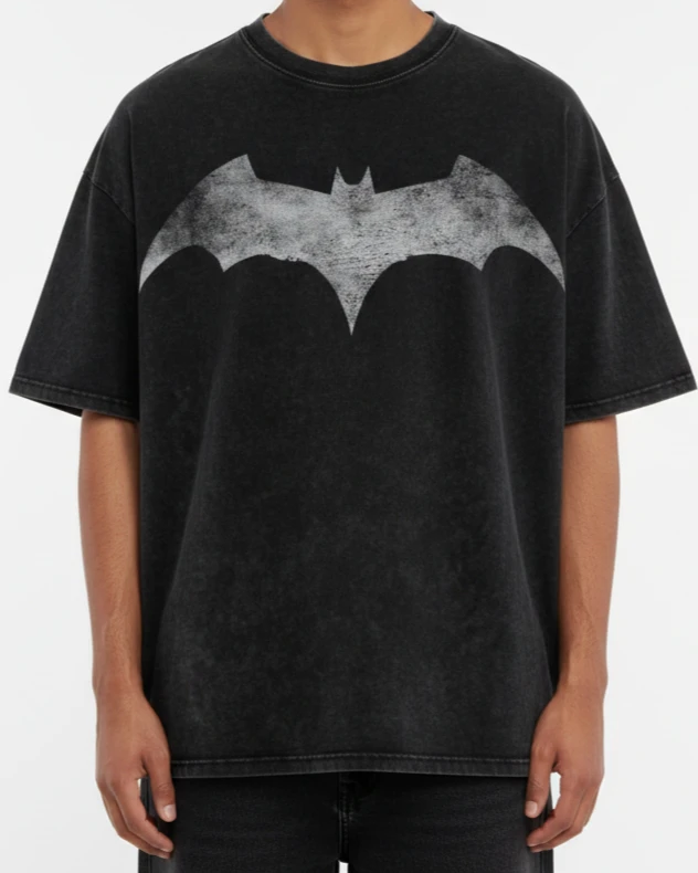 Dark Knight Acid Wash Oversized Drop Shoulder Tee