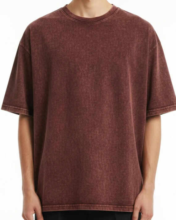 Rustic Earth Acid Wash Oversized Drop Shoulder Tee