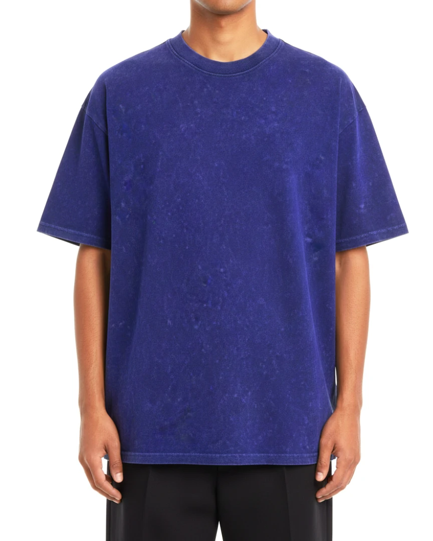 Electric Indigo Acid Wash Oversized Drop Shoulder Tee