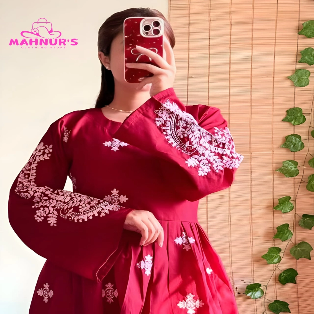 Ruby Red Angrakha Frock with White Chikankari Embroidery