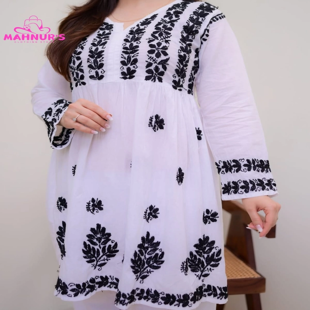 White & Black Heavy Embroidered Frock Set