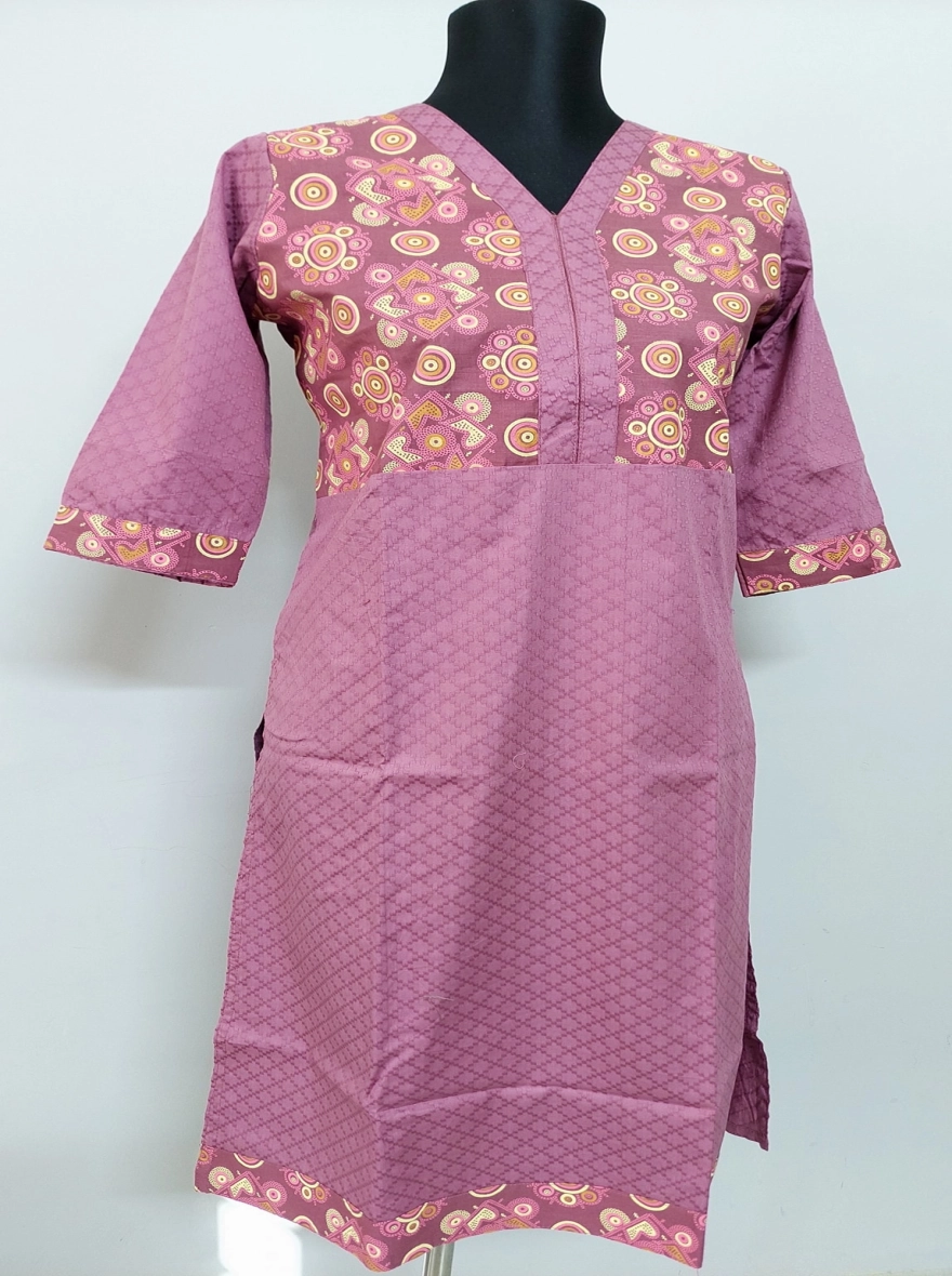 Dusty Rose Textured Kurti with Floral Yoke