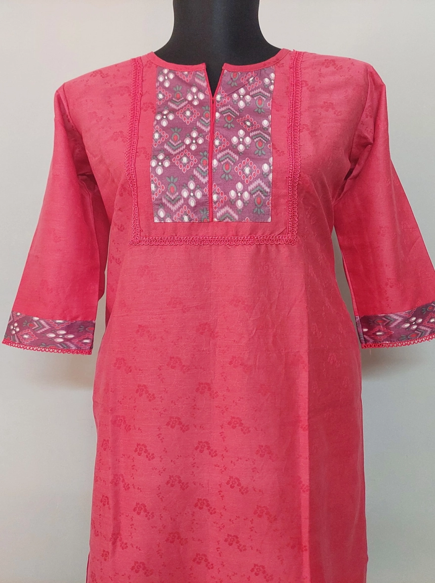 Maroon Geometric Yoke Textured Kurti