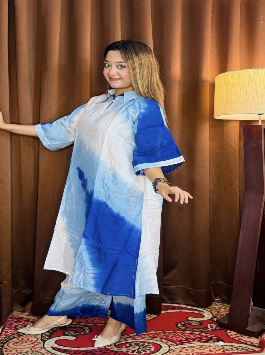 Blue and White Shibori Tie-Dye Kurti Co-ord Set