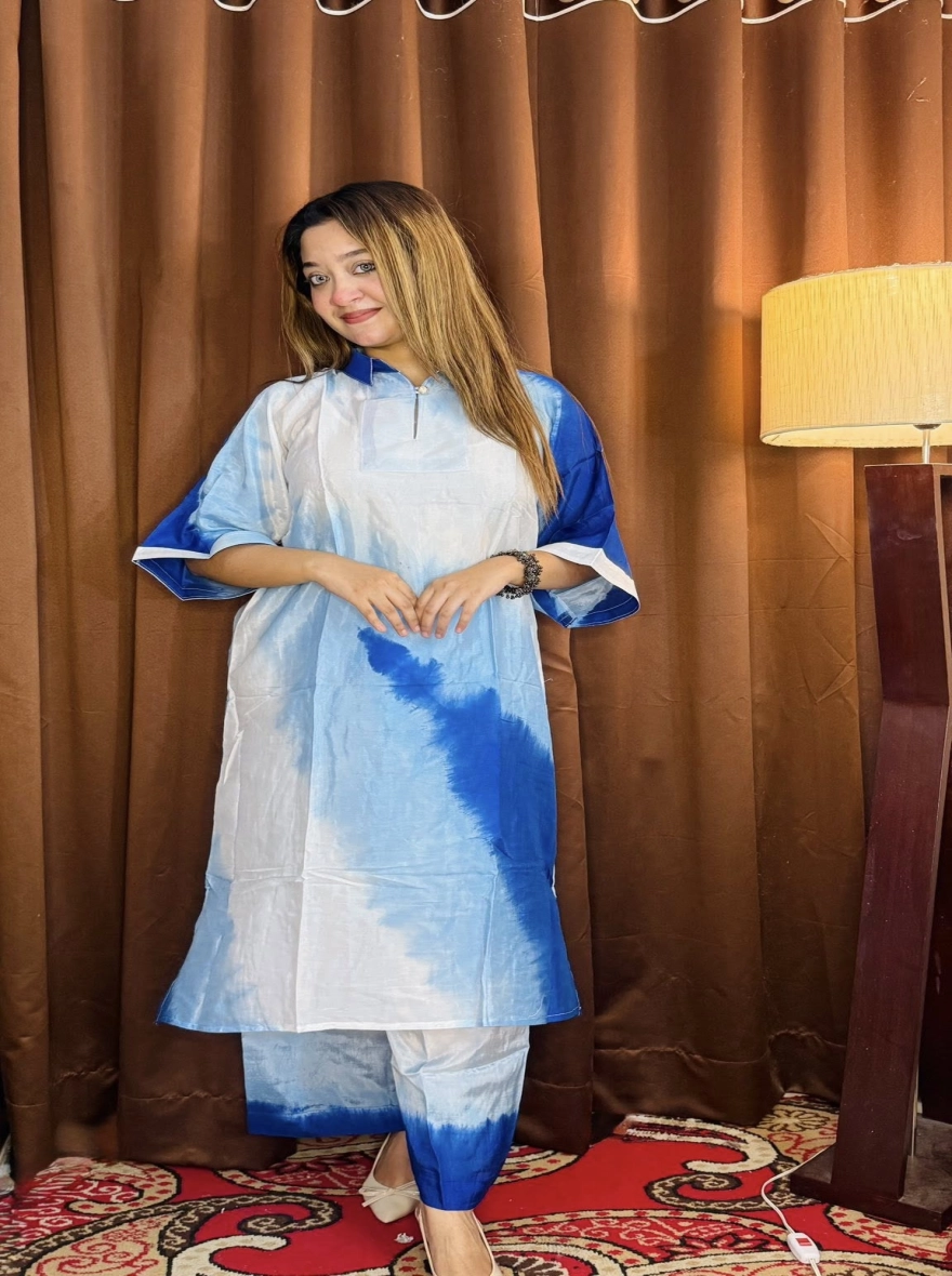 Blue and White Shibori Tie-Dye Kurti Co-ord Set