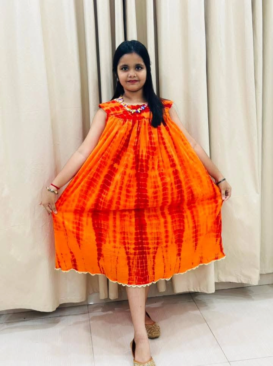 Multi-Color Tie-Dye Sleeveless Kids' Frock