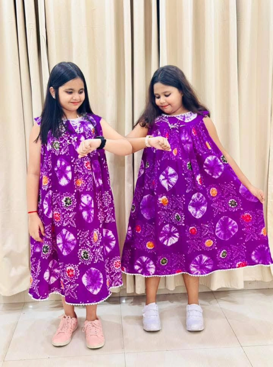 Multi-Color Tie-Dye Sleeveless Kids' Frock