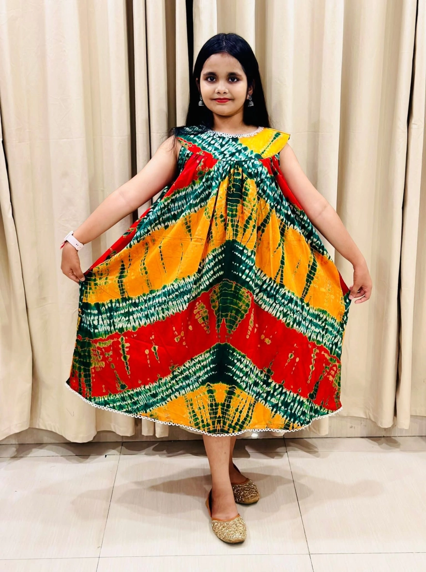 Multi-Color Tie-Dye Sleeveless Kids' Frock
