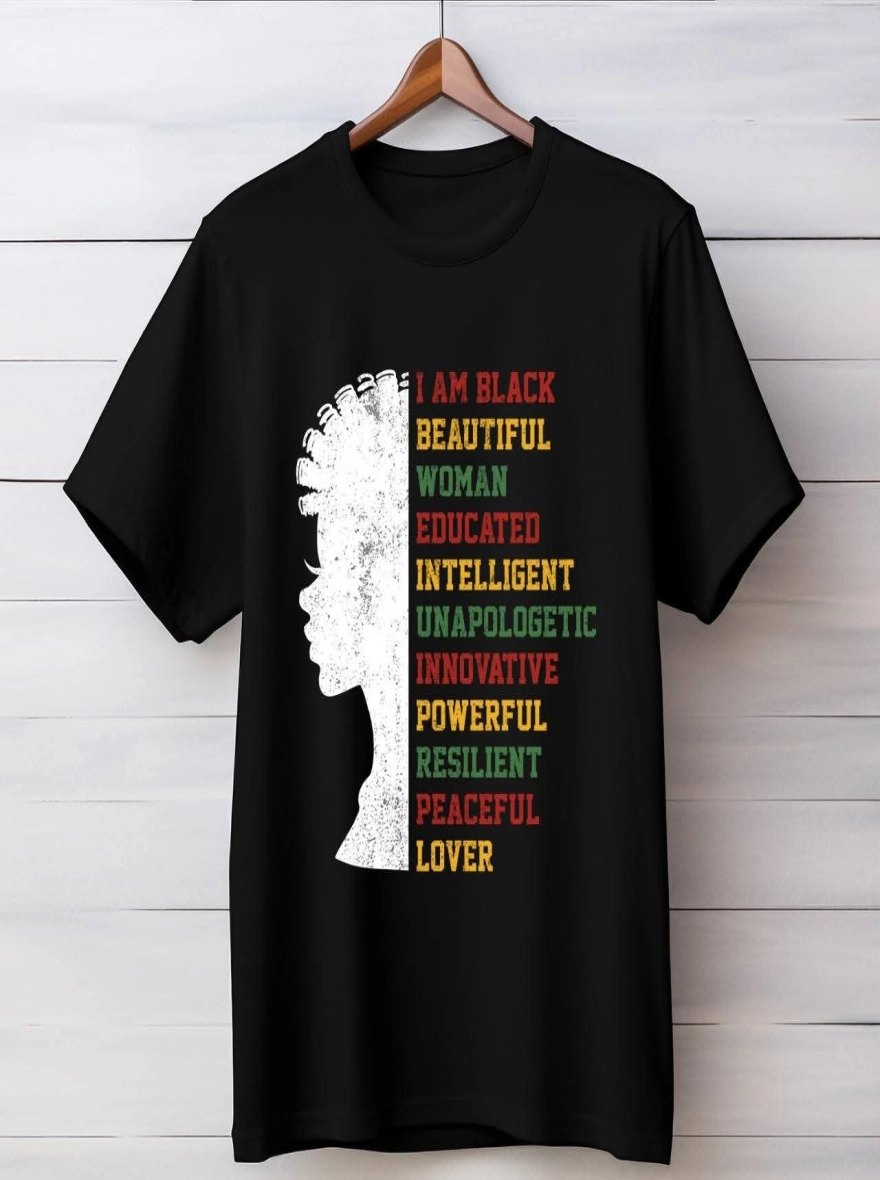 Graphic on a sleek black t-shirt