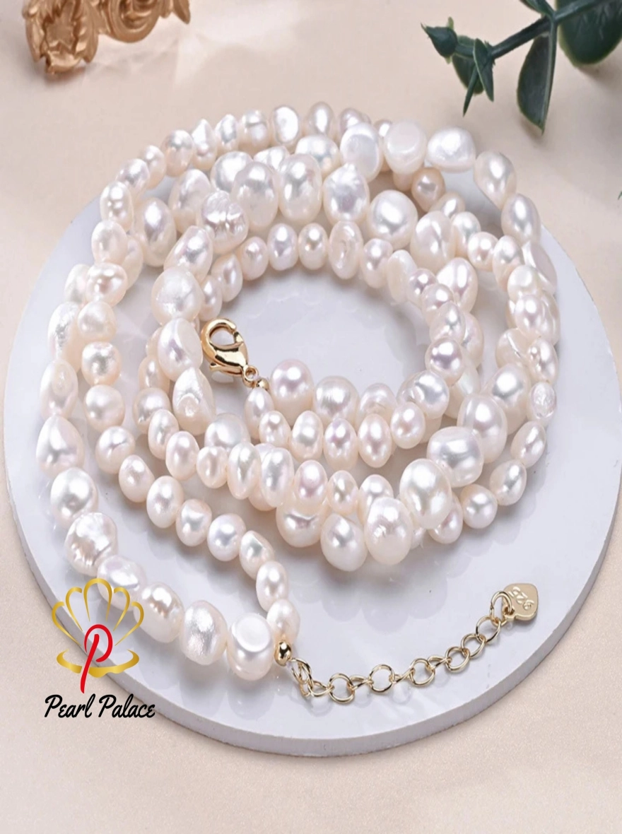Baroque Freshwater 5-6mm 8-9mm White Pearl Double Necklace 925 Sterling Silver Trendy Jewelry Gift for Women