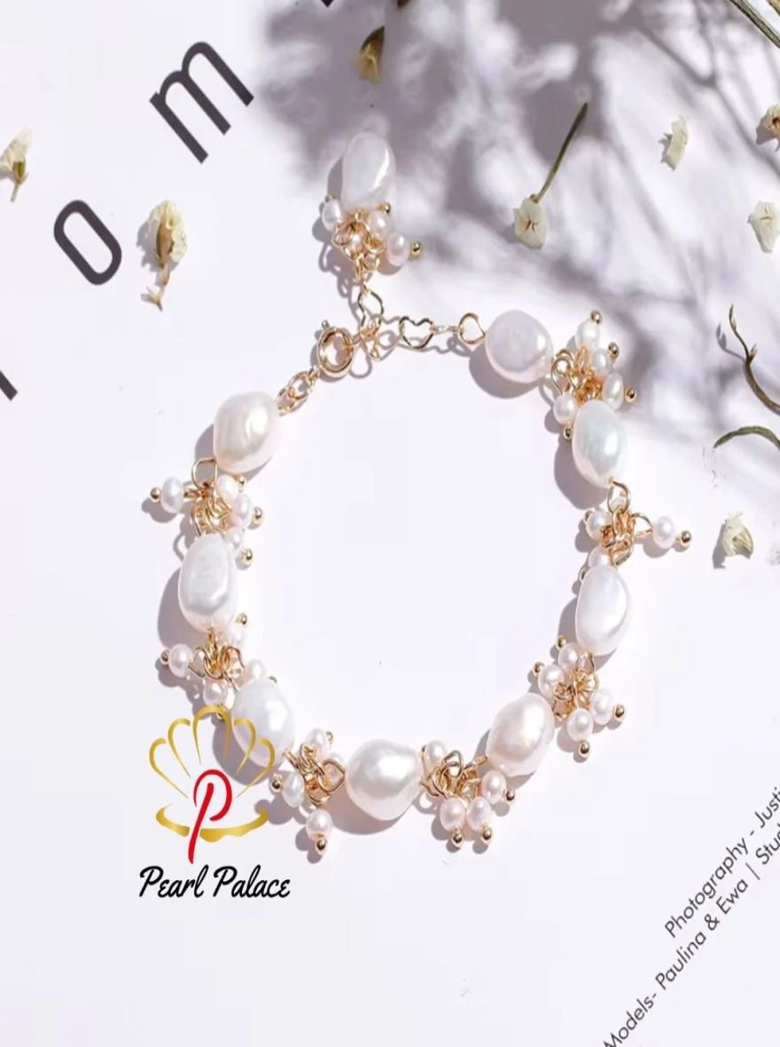 100% Natural Baroque Freshwater Pearl 14K Gold Filled Women's Bracelet with Charm – Handmade Jewelry Accessories