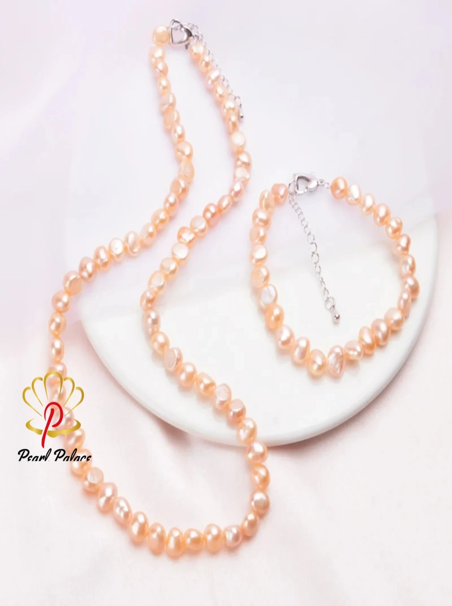 Natural Baroque pearl Jewelry Sets 7-8mm Real Freshwater pearl Vintage Necklace Bracelet for women