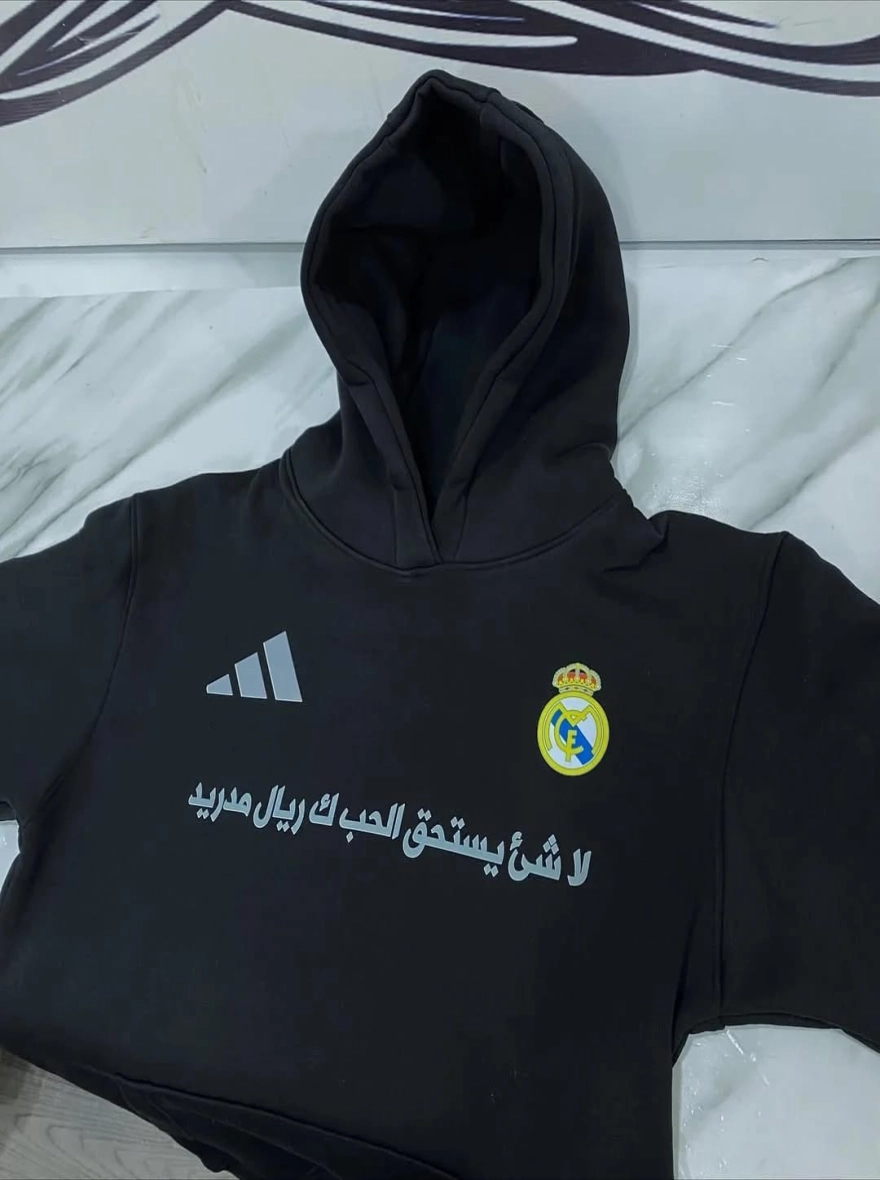 Real Madrid Arabic Pullover Black Hoodie with Madrid X Heart