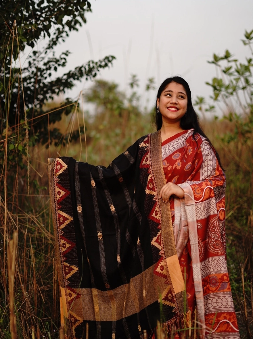 Premium Minakari Jamdani Black Shawl