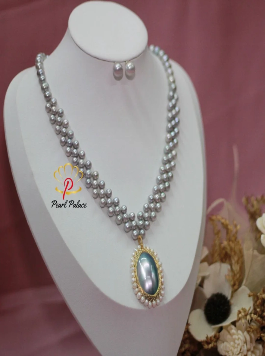 Silver Pearl Chik Necklace with Earrings