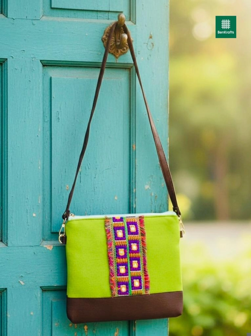 Zesty Lime Mosaic Tapestry Crossbody Bag
