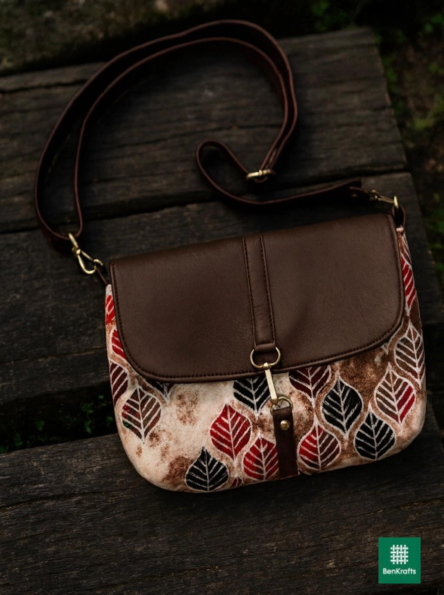Autumn Ember Leaf Tapestry Crossbody Bag