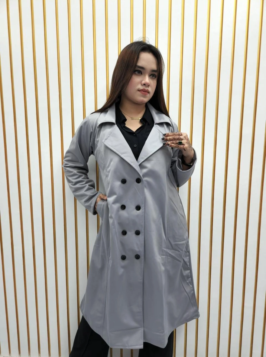Midnight Noir Double-Breasted Trench Overcoat