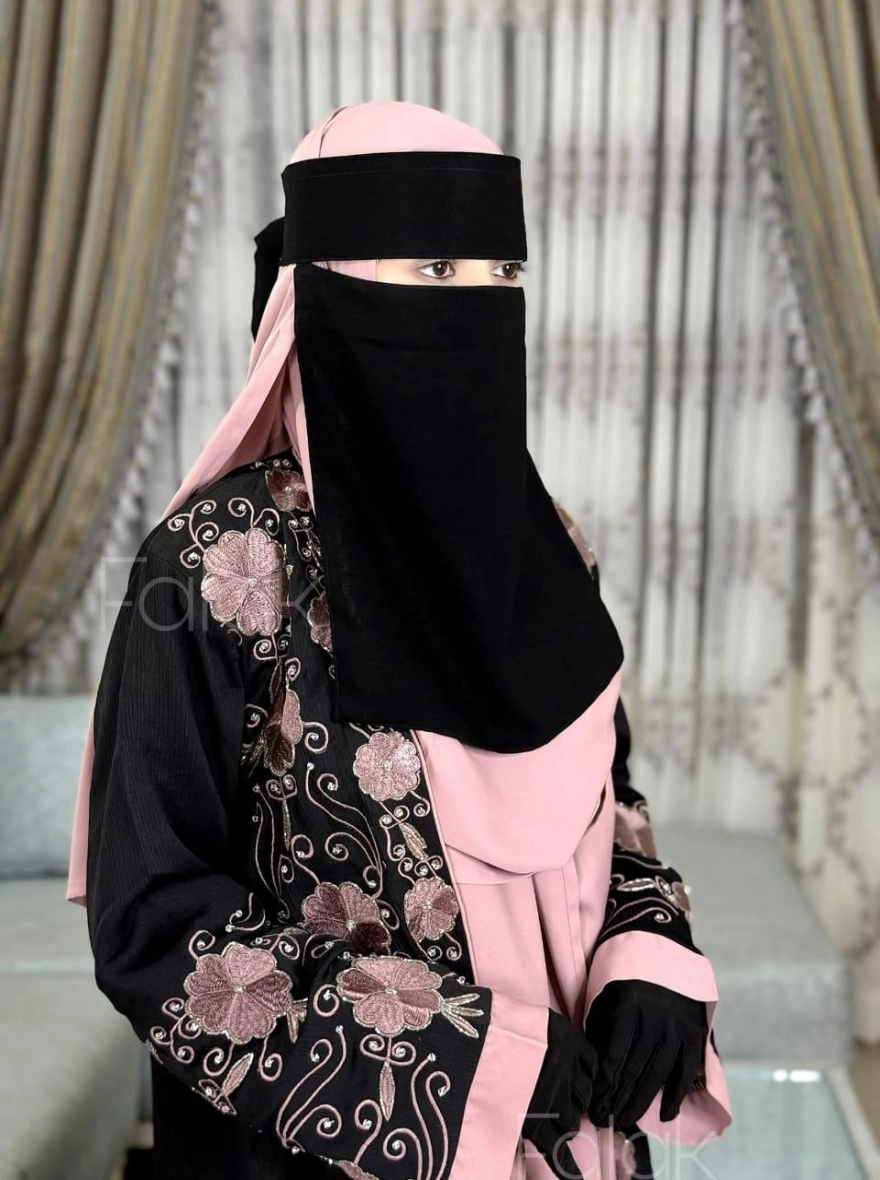 Rose Garden Floral Contrast Open Abaya