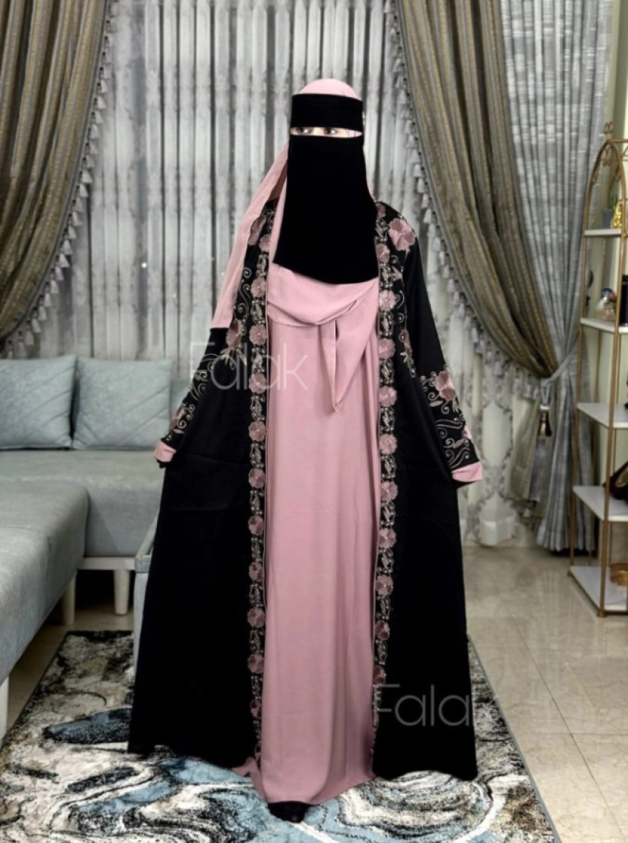 Rose Garden Floral Contrast Open Abaya
