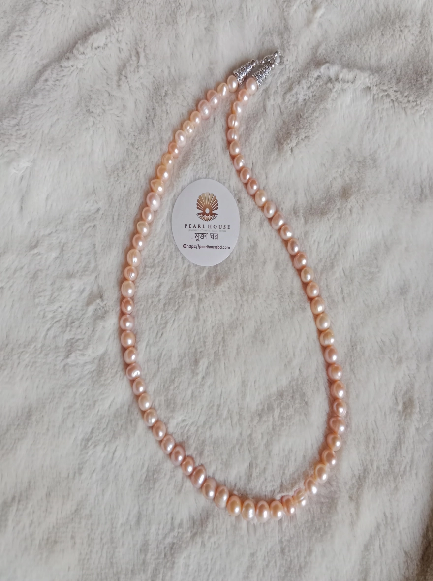 Peach colour Round pearl one layer necklace