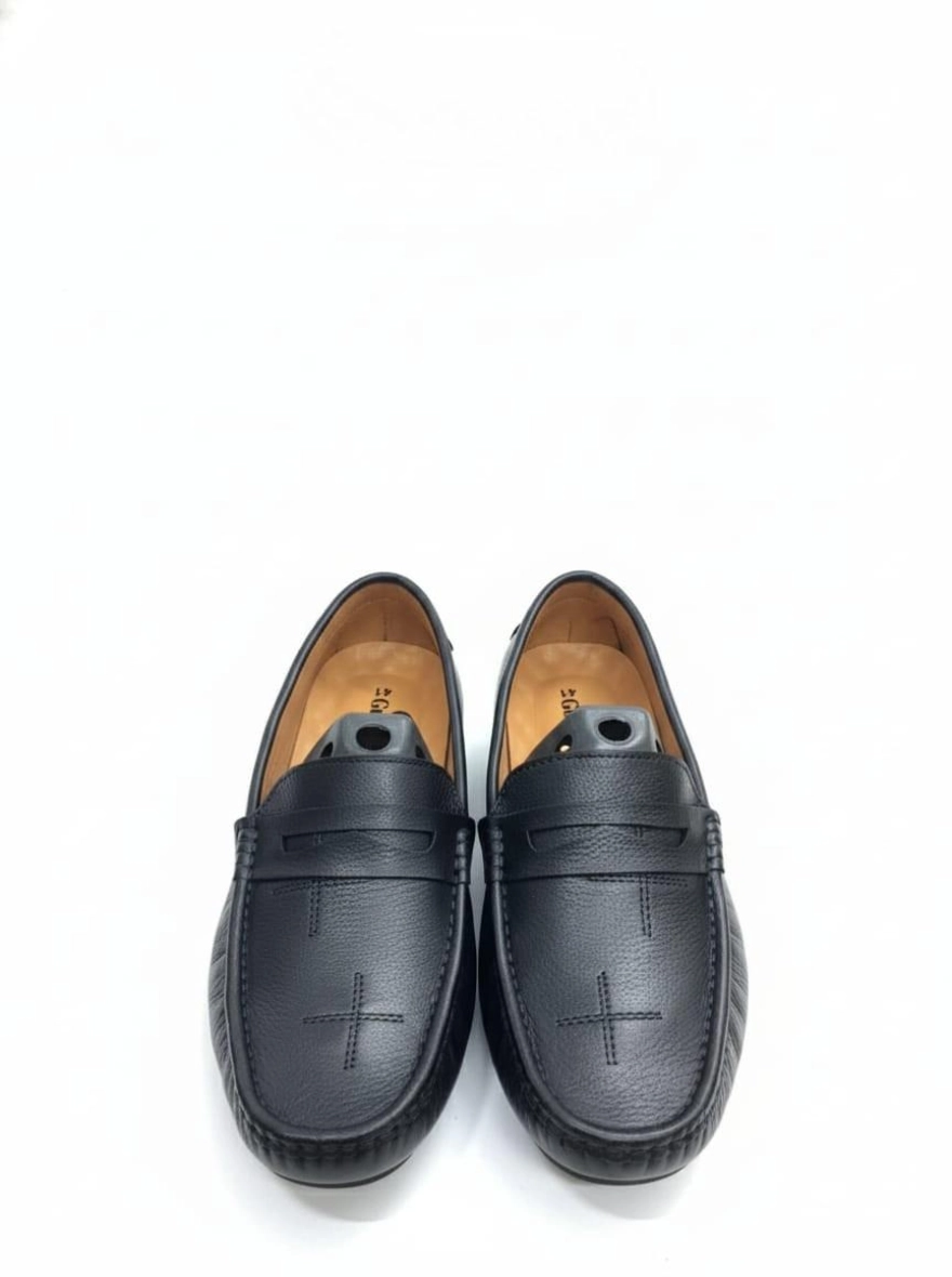 Exclusive Design Genuine Leather Loafers for Men - Black