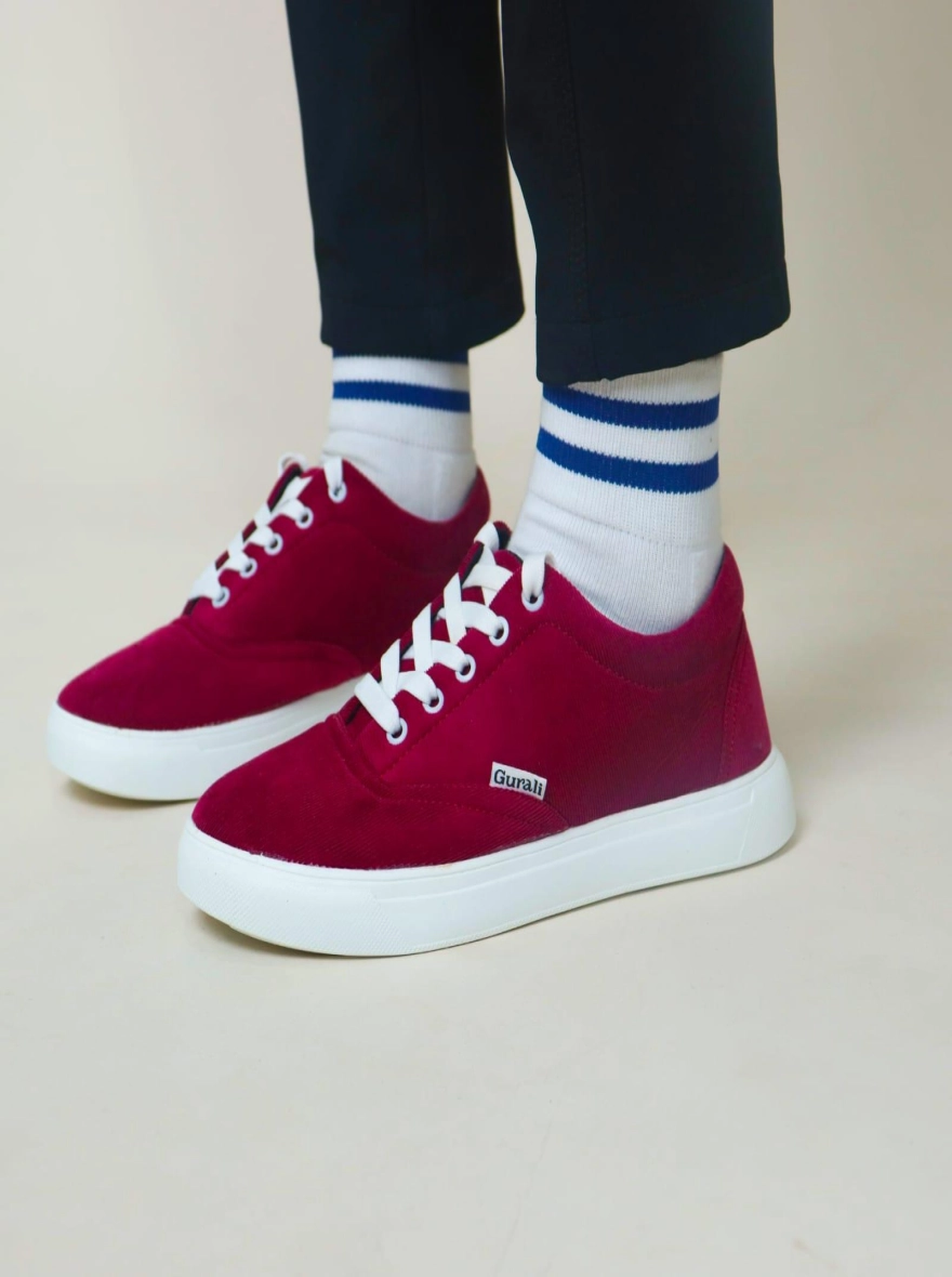 Gurali Cord Fabrics Premium Sneaker for Men - Wine Red