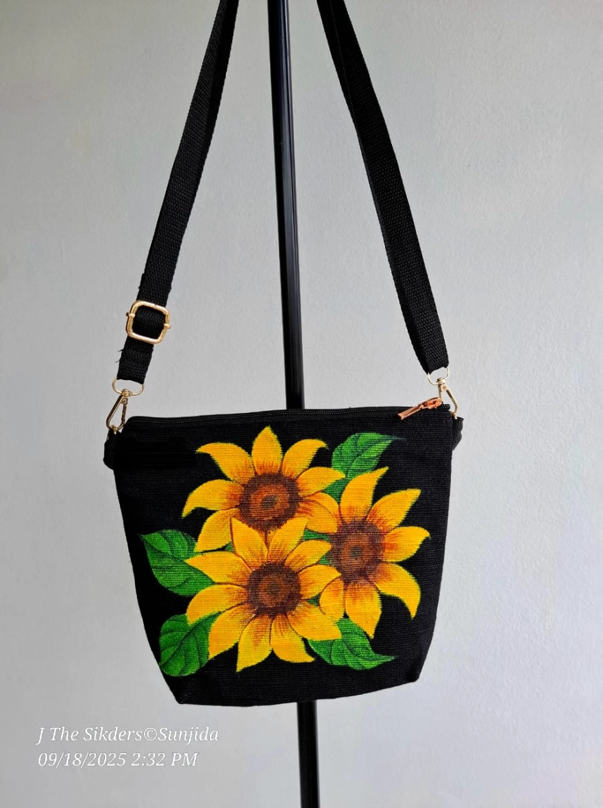 Sunflower Fields Hand-Painted Canvas Crossbody Bag
