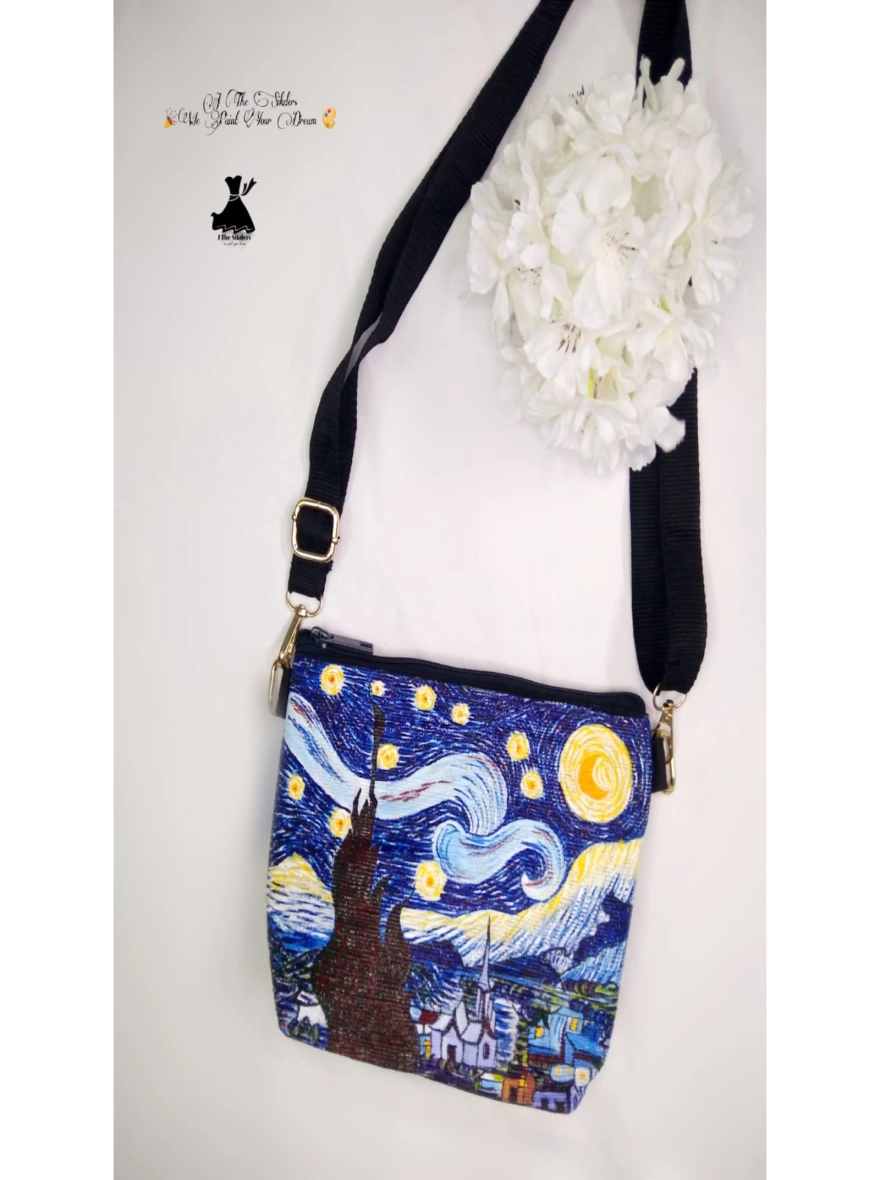 Starry Night Impressionist Hand-Painted Canvas Bag