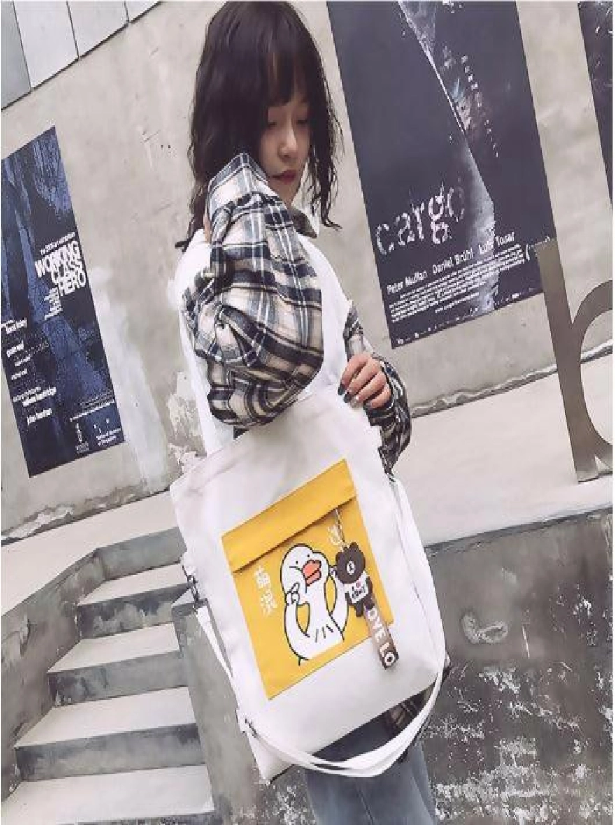 Multi-position Cartoon Printed Tote Shoulder Bag