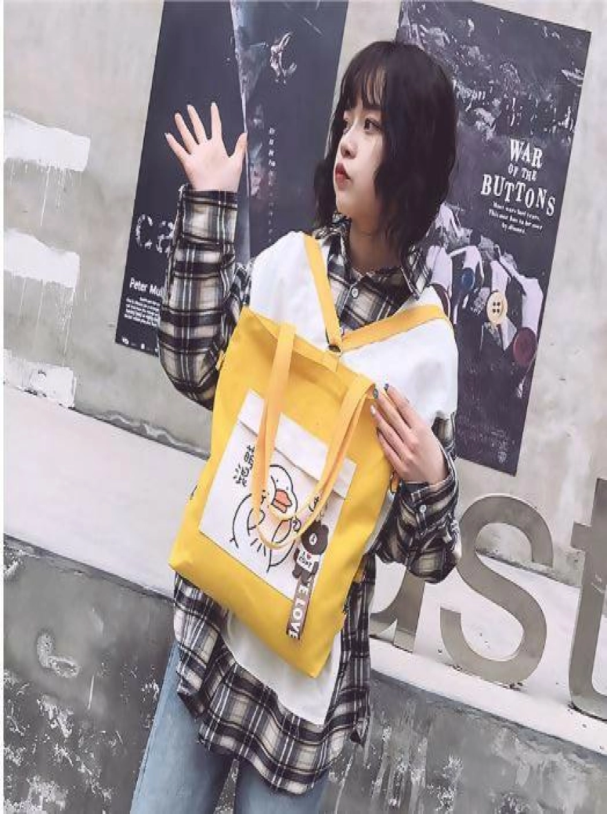 Multi-position Cartoon Printed Tote Shoulder Bag