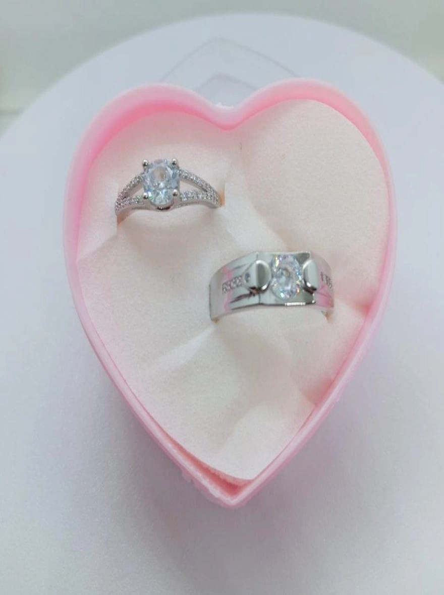 Simulated diamond premium resizable couple ring promise ring with free gift box