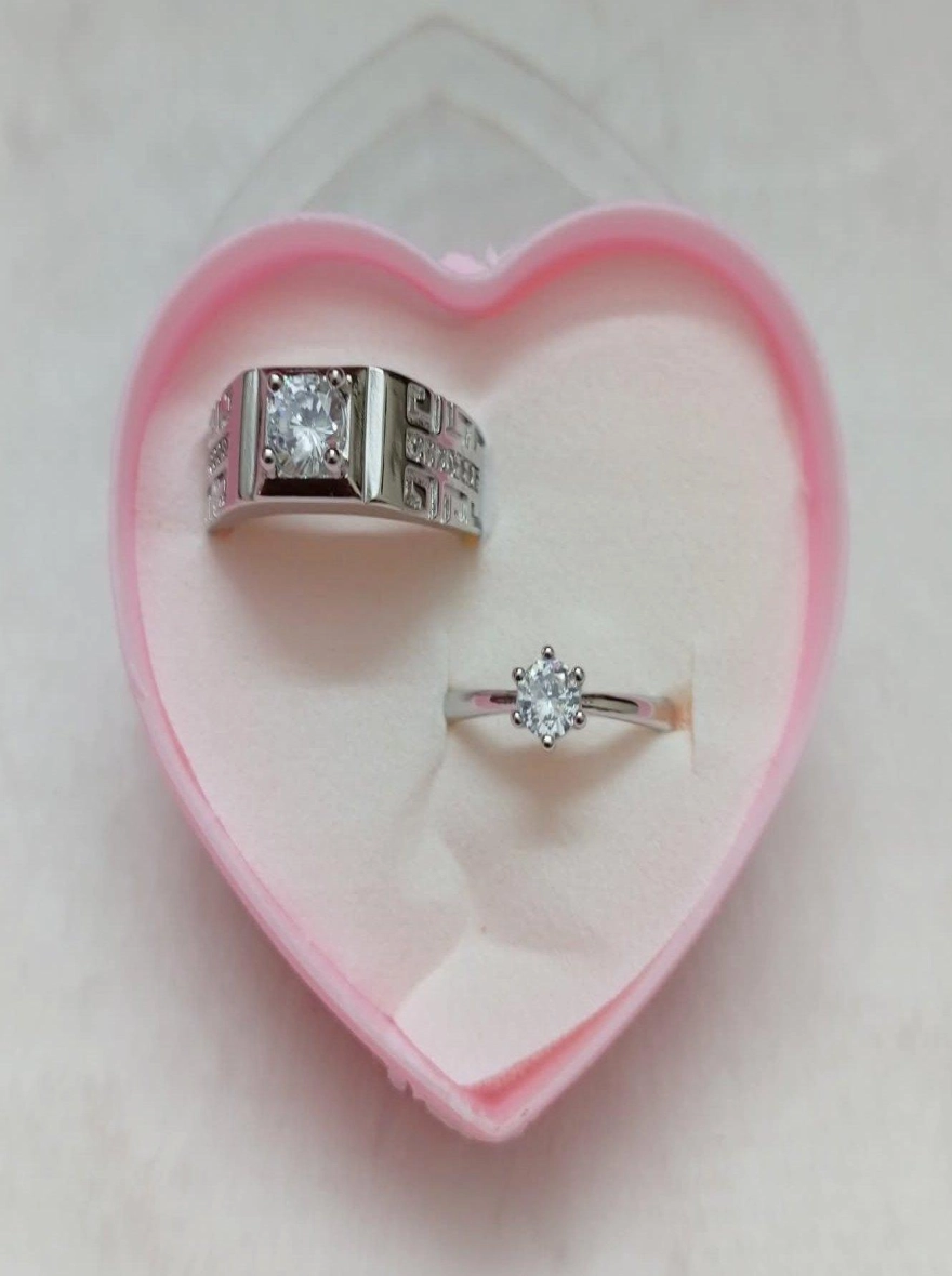 Simulated diamond premium resizable couple ring promise ring with free gift box