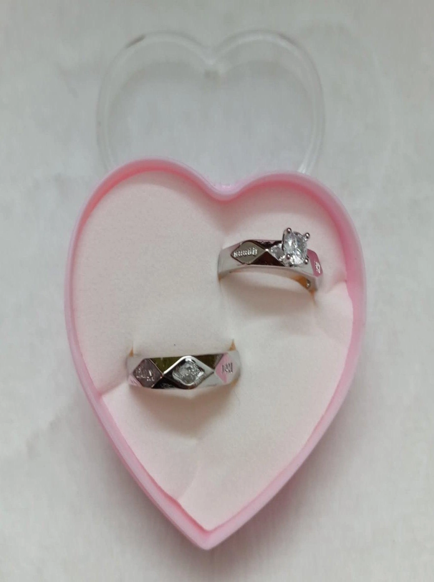 Simulated diamond premium resizable couple ring promise ring with free gift box