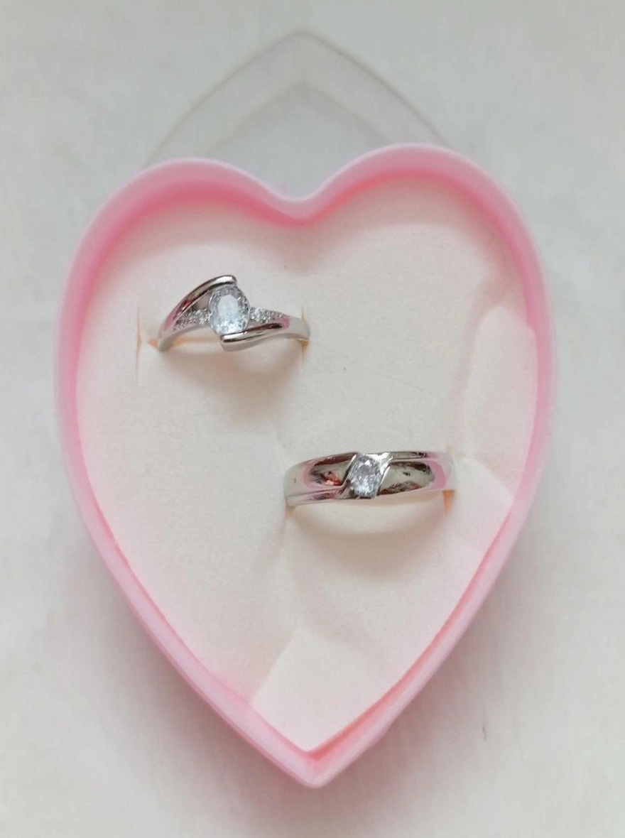 Premium simulated diamond resizable couple ring promise ring with box