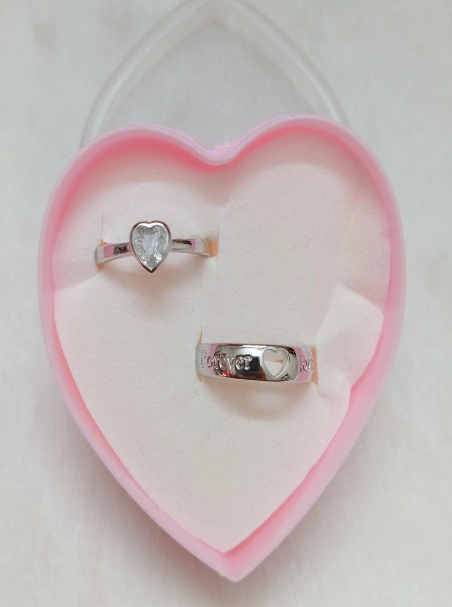 Premium simulated diamond resizable couple ring promise ring with box