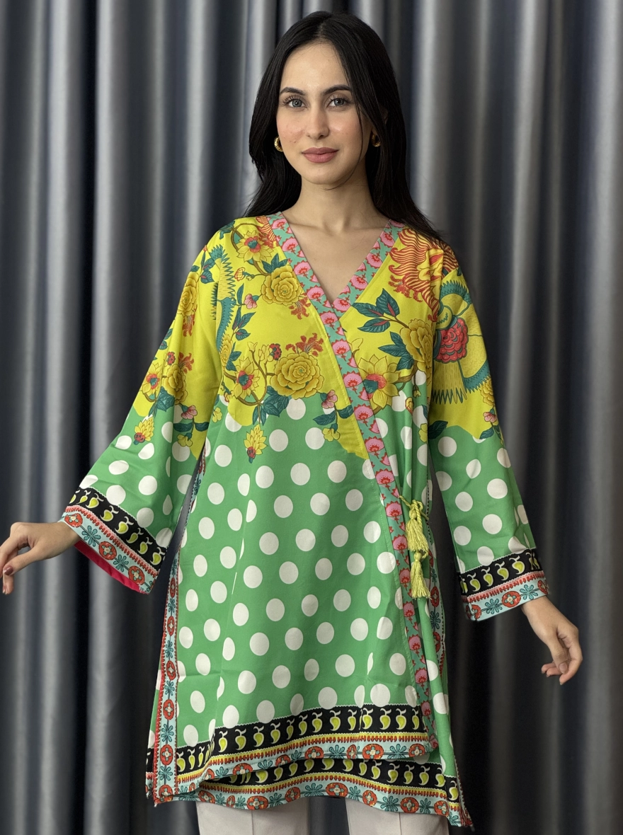 Zesty Floral & Polka Dot Angrakha Style Kurti