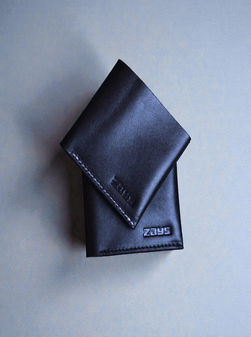 Zays Super Slim Bifold Leather Short Wallet Black and White Trade